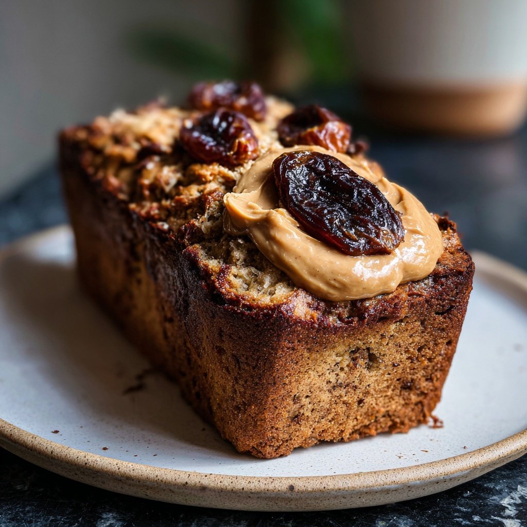 Bananenbrot mit Mandelmus und Datteln