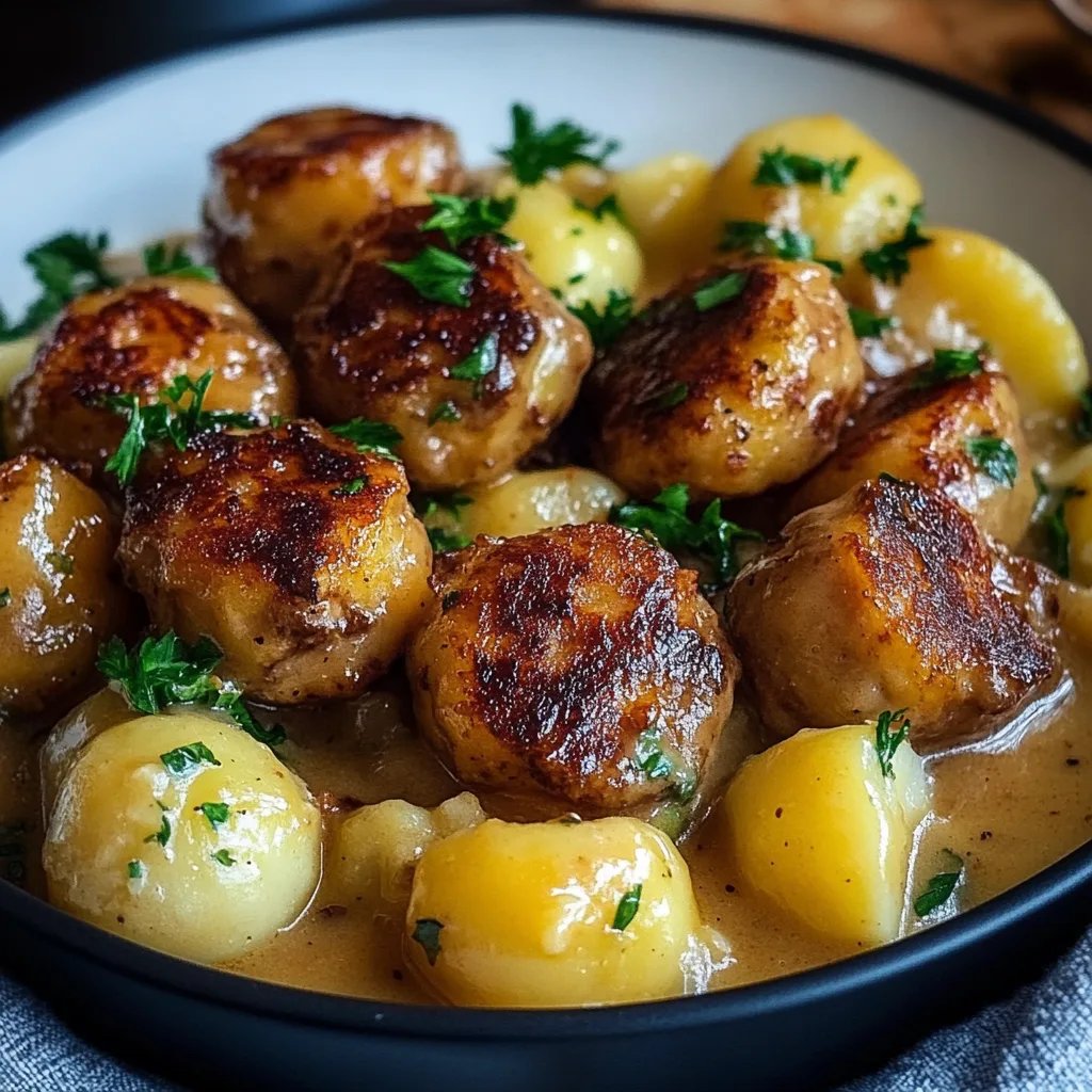 Hackbällchen in cremiger Sauce mit Kartoffelpüree